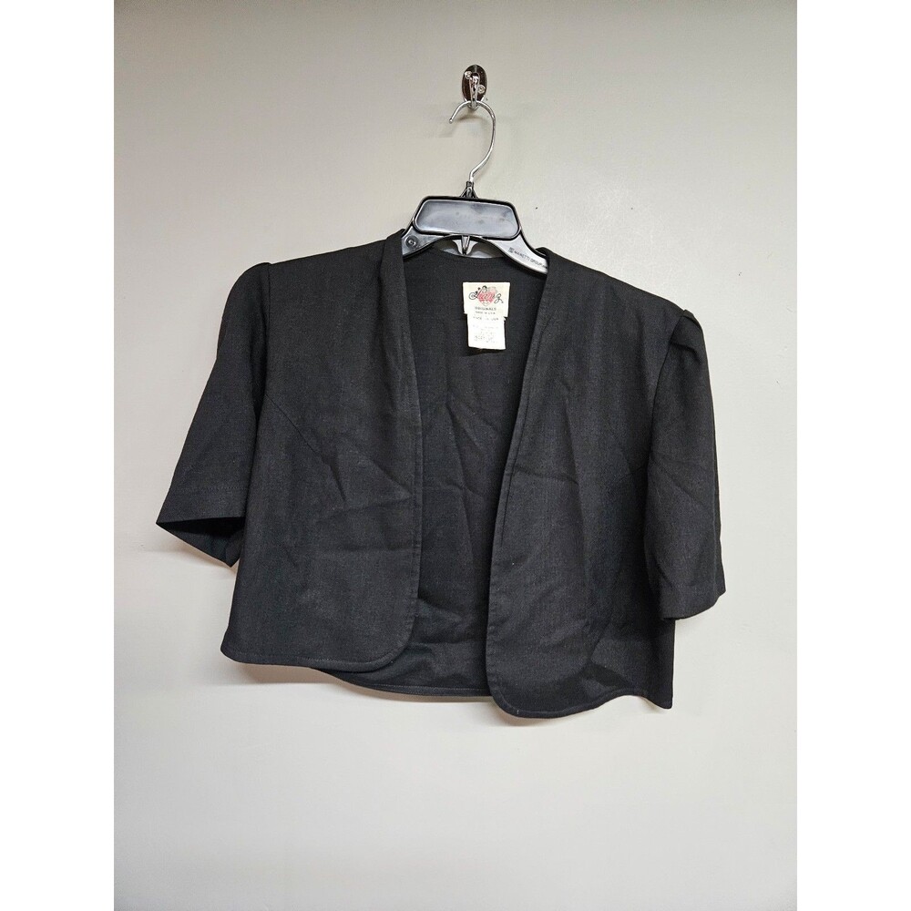 Vintage linen Lanz Women's Black Short Sleeve Bolero Shrug Jacket size 10